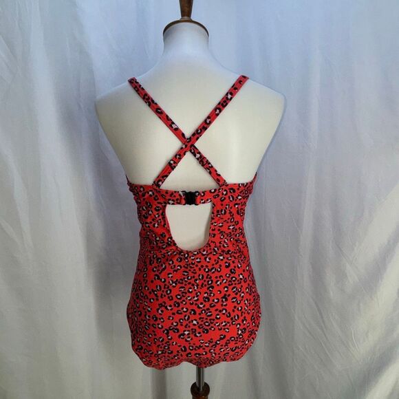 NWOT Figleaves one piece swimsuit 38DD red cheetah print belted - Picture 6 of 9